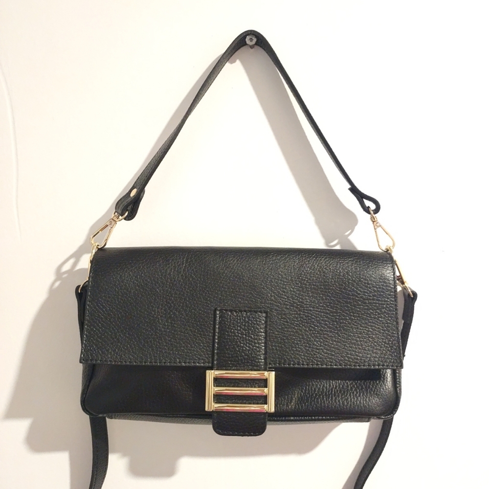 Luxury Genuine Leather Designer Crossbody Bag Made in Italy Black Purse